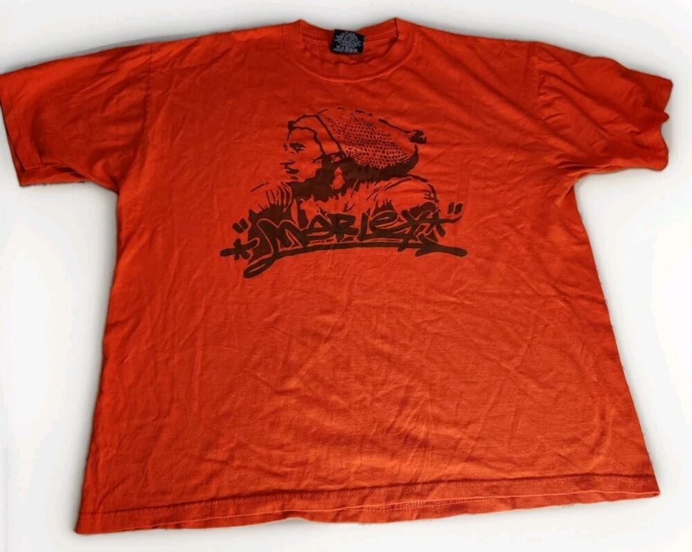 Vintage Y2K Bob Marley Zion Rootswear T Shirt XL Orange Reggae Double Sided